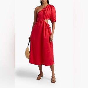 NWT: Nicholas Crissa one-shoulder cutout  linen midi dress
